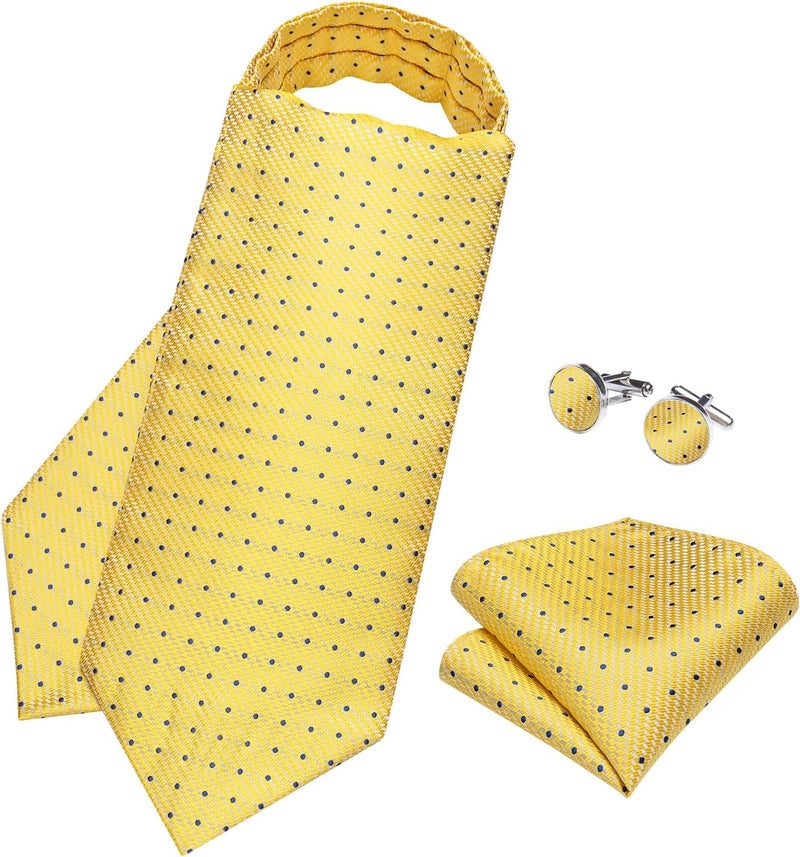 DiBanGu 3PCS Ascot Ties for Men Wedding Jacquard Woven Silk Ascot Cravat for Men Cravat Tie and Pocket Square Set - Image 1